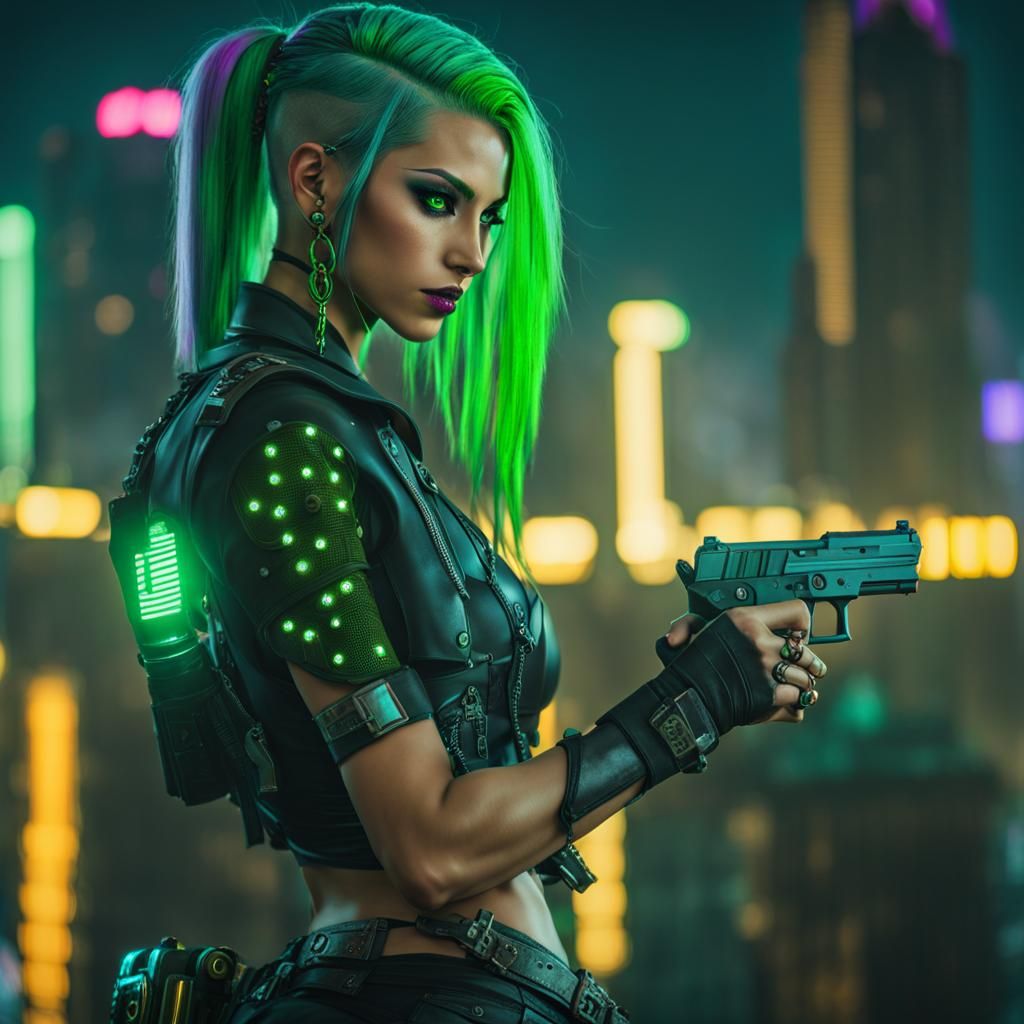 Cyberpunk Assassin in Neon Cityscape, 4K