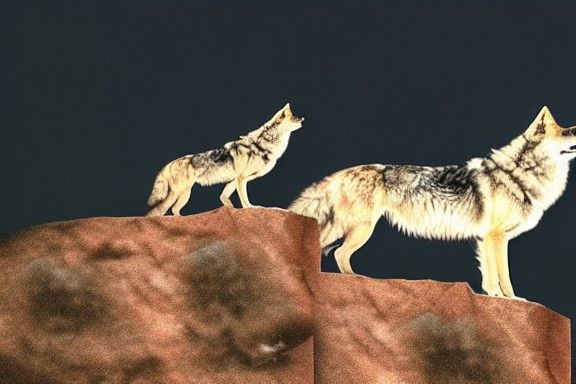 Wolf Howling at the Moon on a Cliff