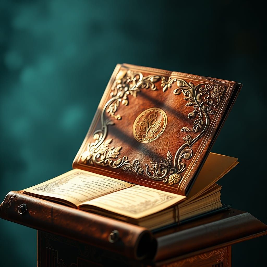 Ornate Book with Golden Filigree Illustration