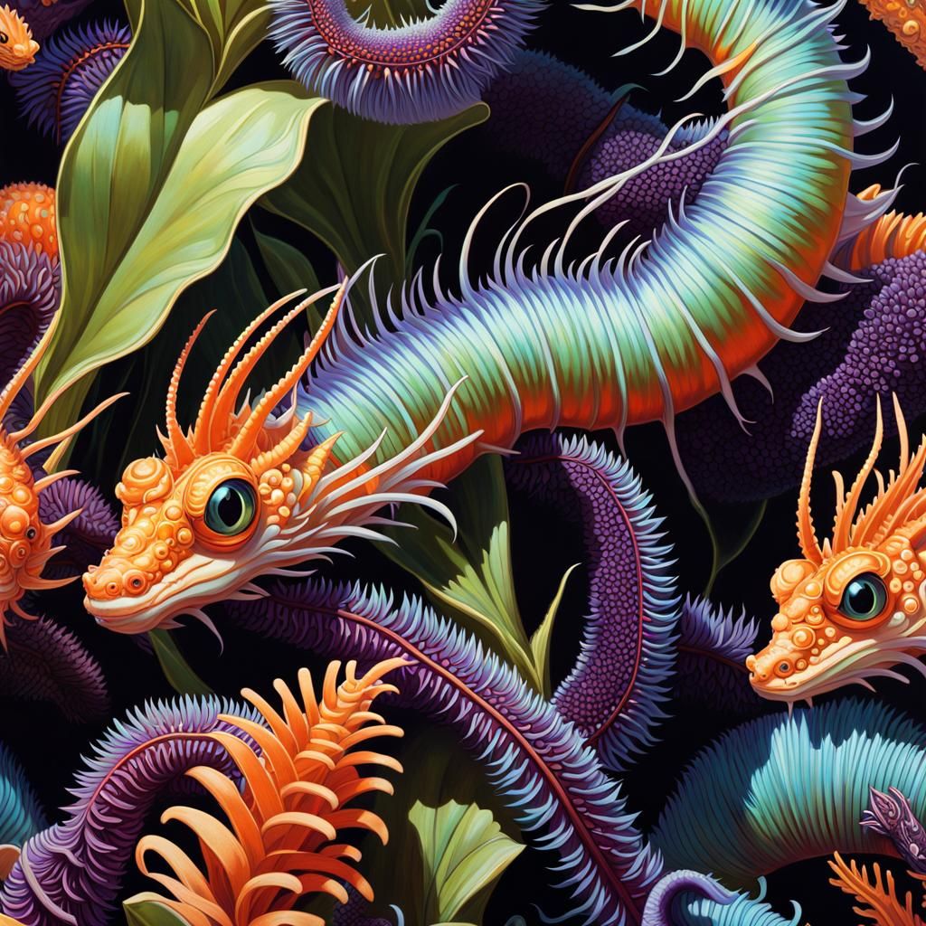 Underwater Worms with Dragon Tails and Carnivorous Reef