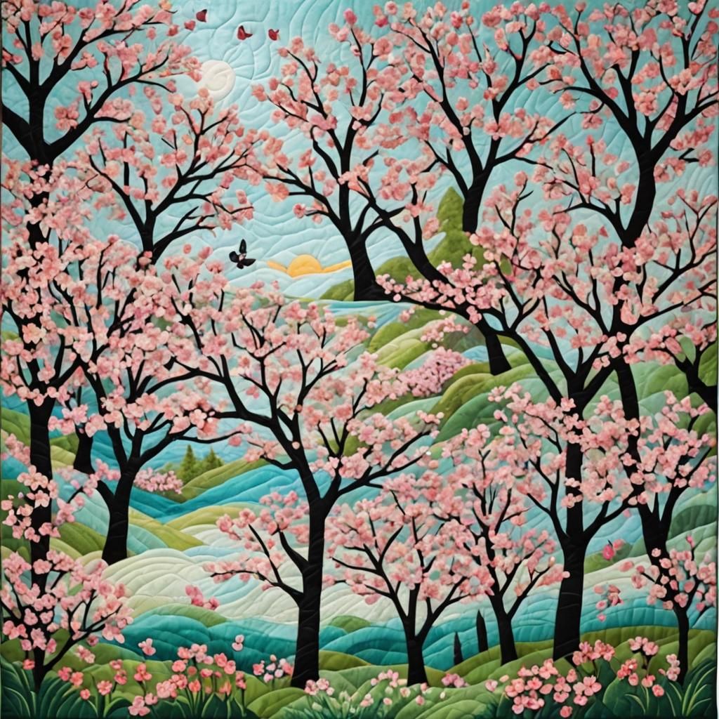 Cherry Blossom Grove Quilt: A Handcrafted Masterpiece