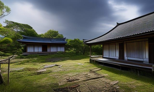 Abandoned Japanese House in Apocalyptic Isometric View
