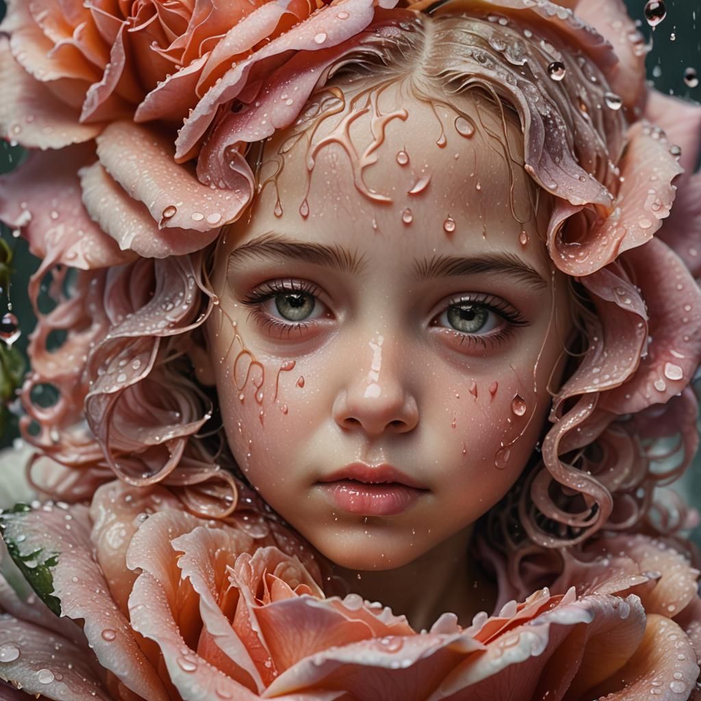 Girl and Giant Rose in Imaginative Realism
