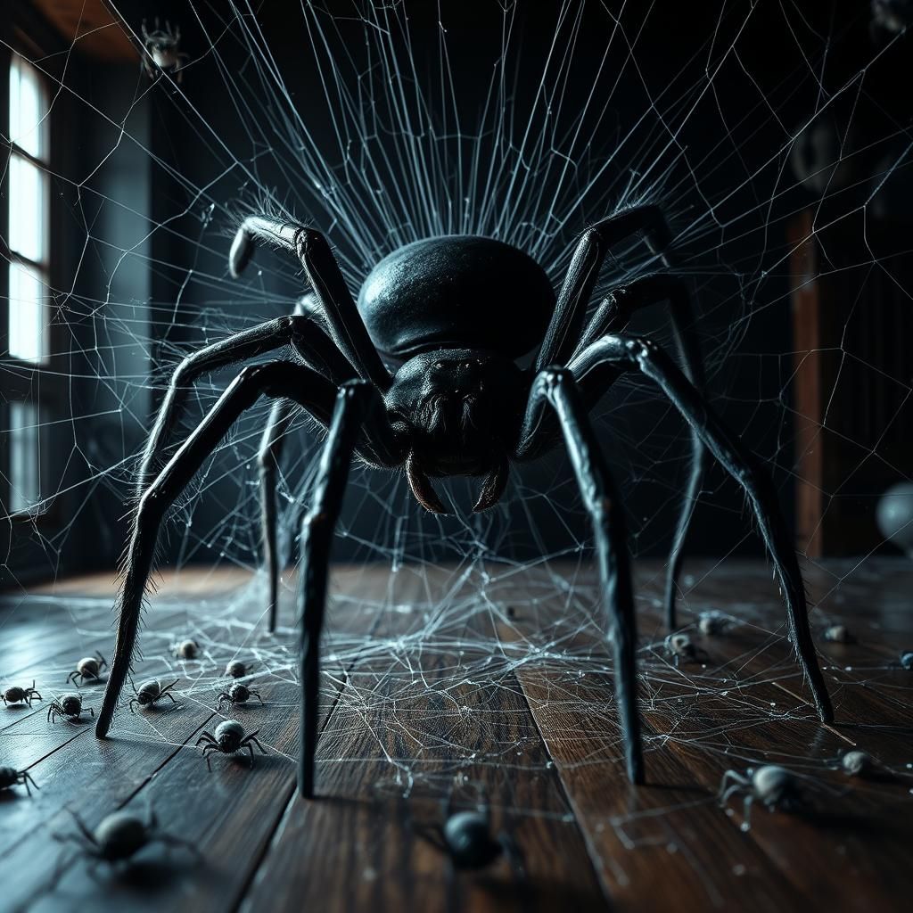 Gargantuan Black Widow Spider in Home Nightmare