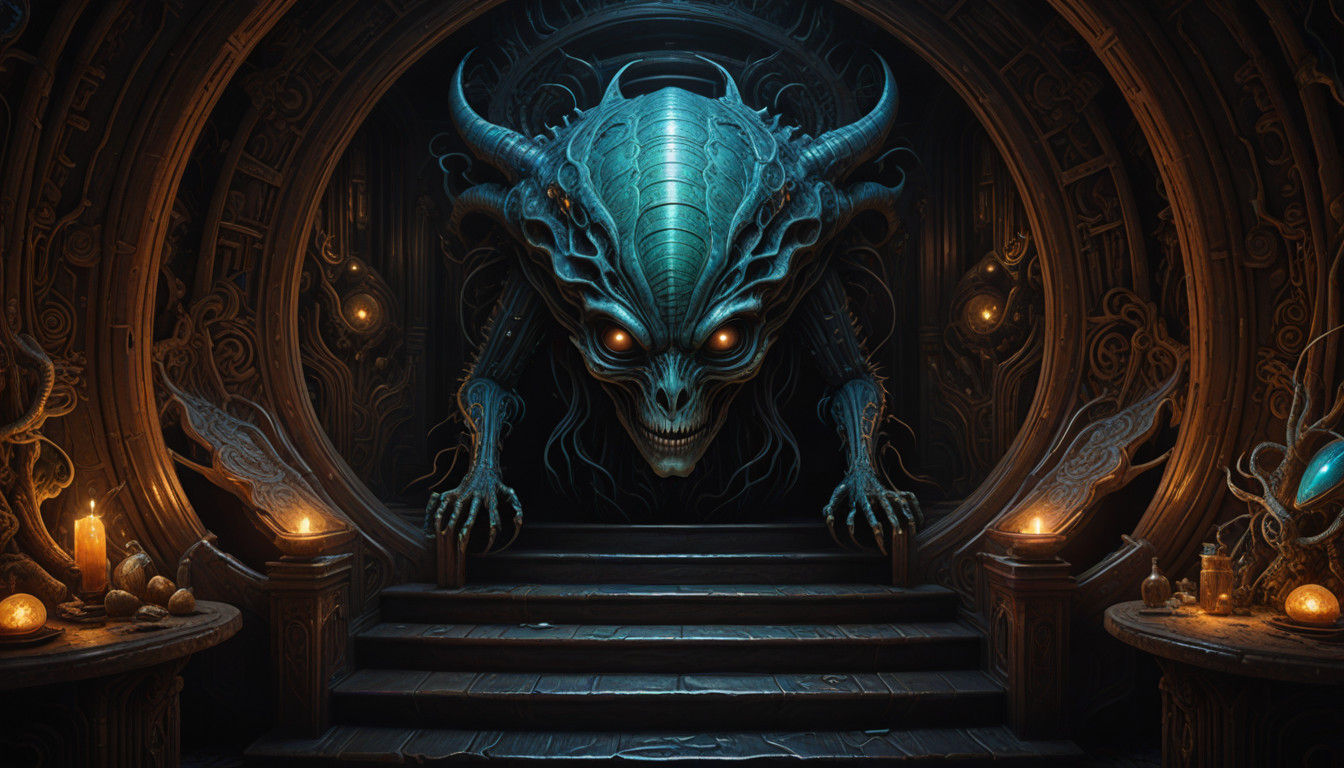 Cyberpunk Alien Shapeshifter in a Surreal Museum