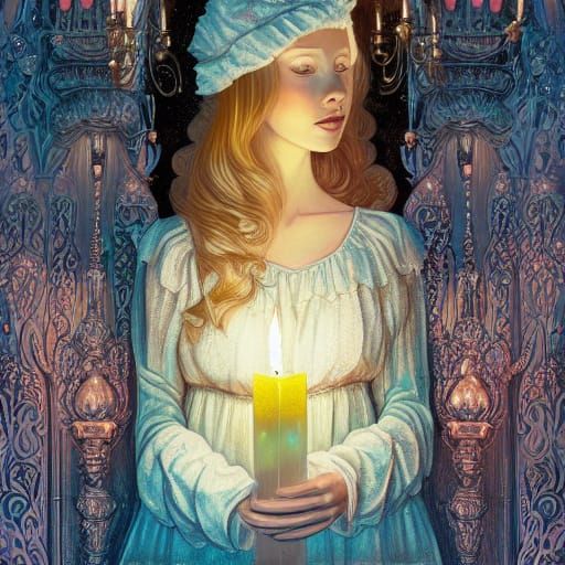 Girl with Candle in Classic Illustration Style