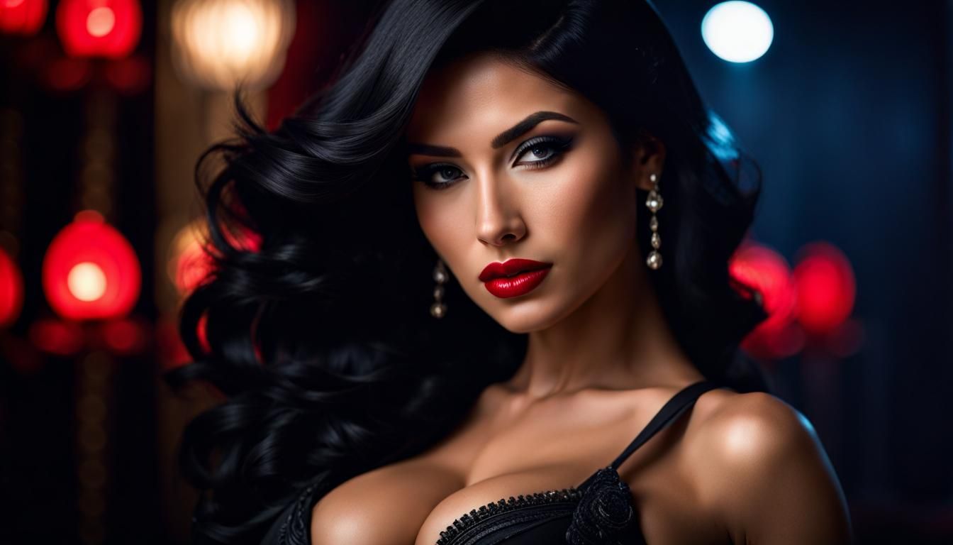 Dramatic Portrait of Woman with Black Hair