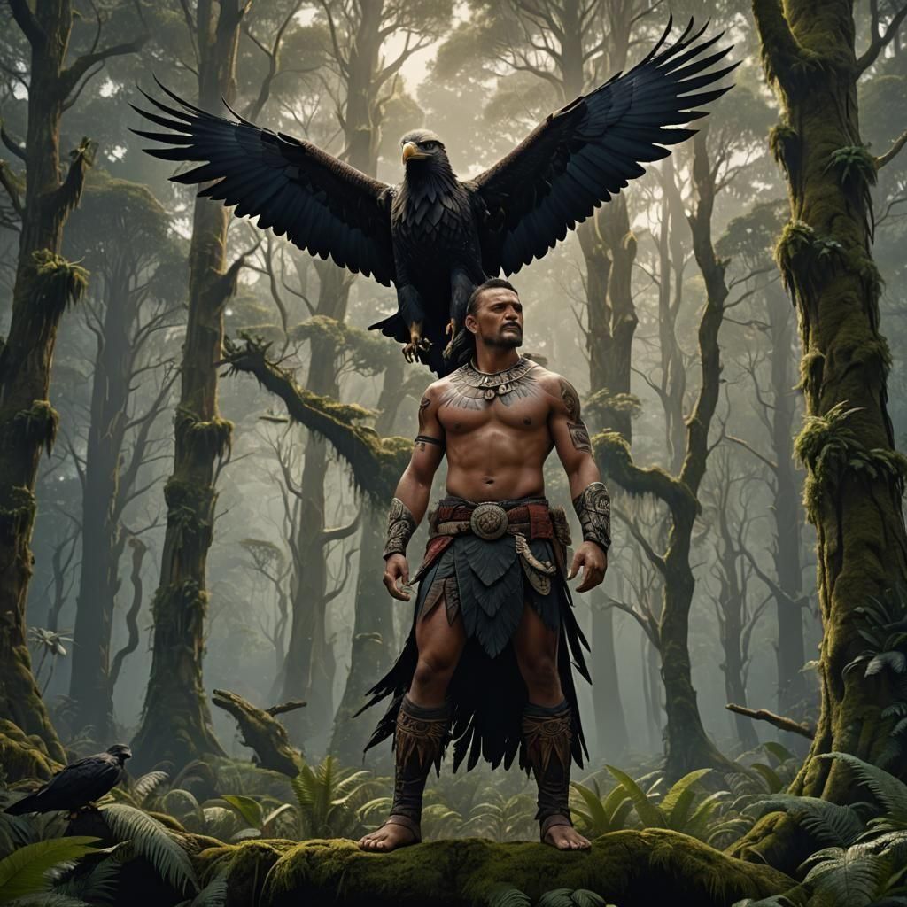 Maori Warrior in a Fantastical Forest Landscape