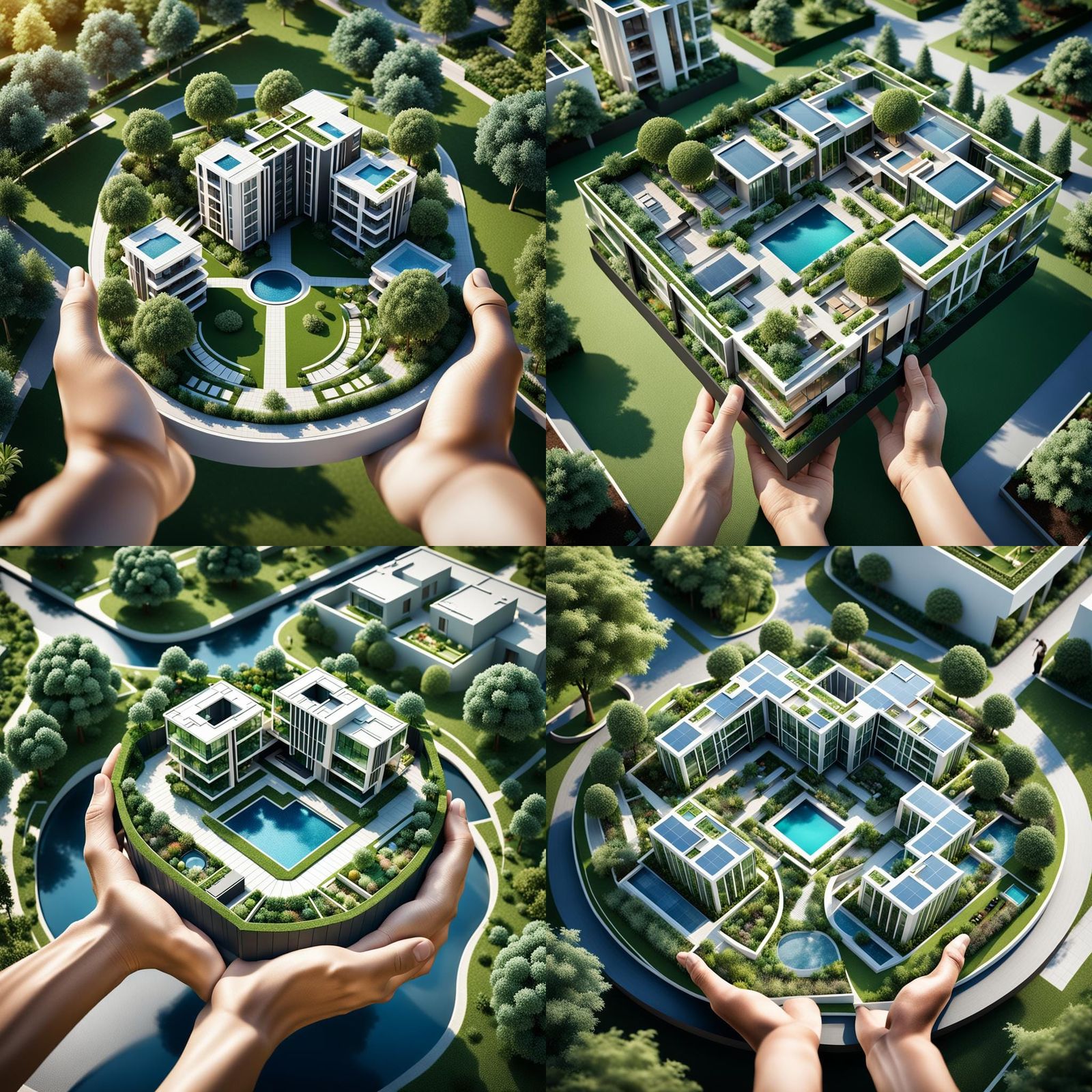 Hands Holding Luxurious Residential Building Simulation