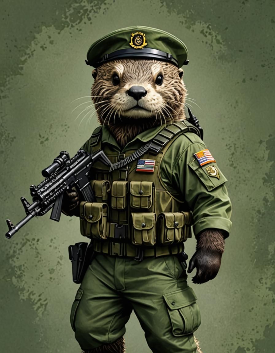 Anthropomorphic Sea Otter in Army Combat Uniform