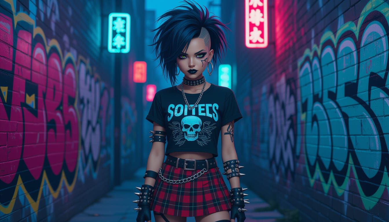 Edgy Punk Girl with Asymmetrical Hairstyle