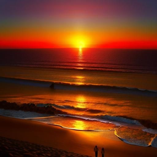 Sunflower Beach Sunset in Impressionistic Style