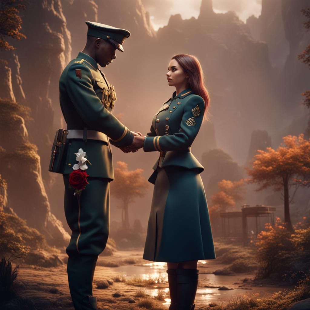 Soldier Proposes to Girlfriend: Fantasy Matte Painting