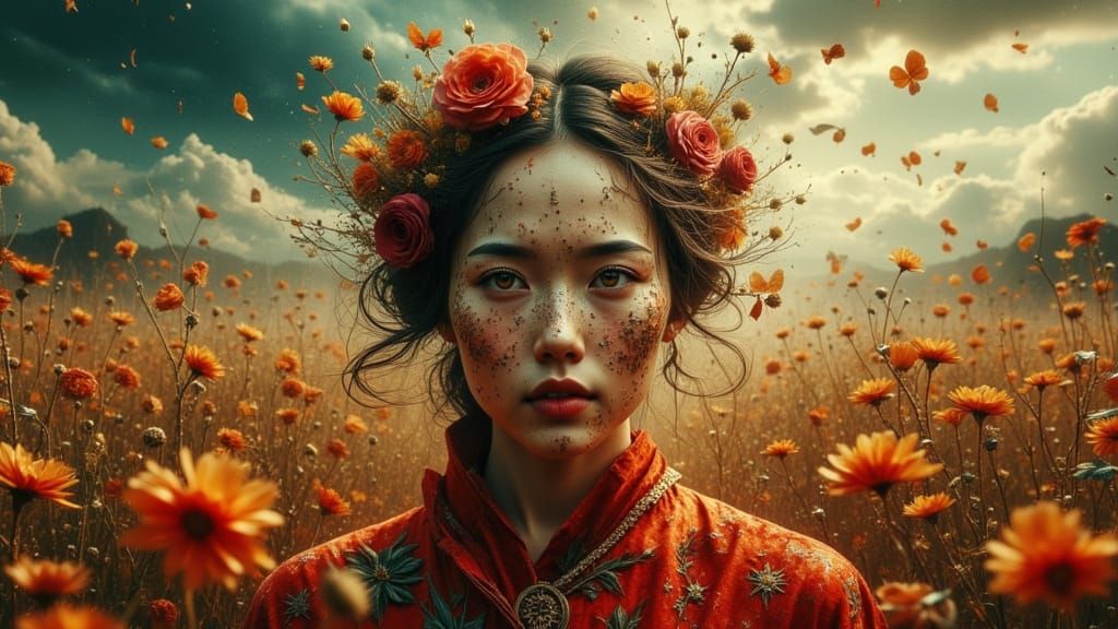 Retro-Futuristic Fairytale: Girl in Surreal Landscape