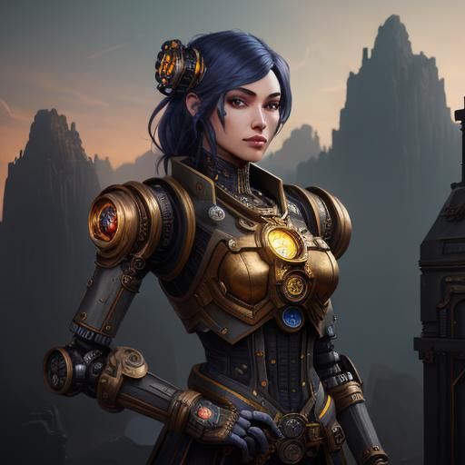 Steampunk Robot Girl, Detailed Fantasy Concept Art