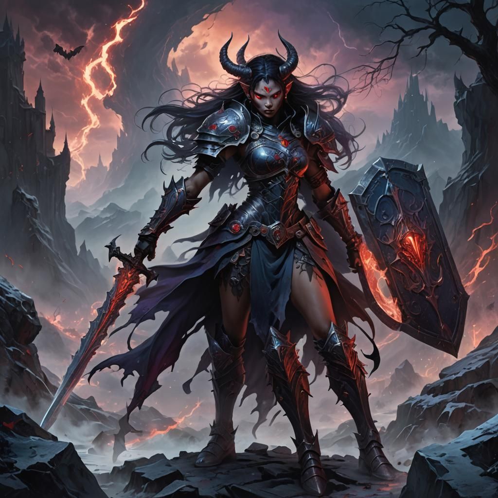 Evil Demon Warrior in Nightmarish Landscape