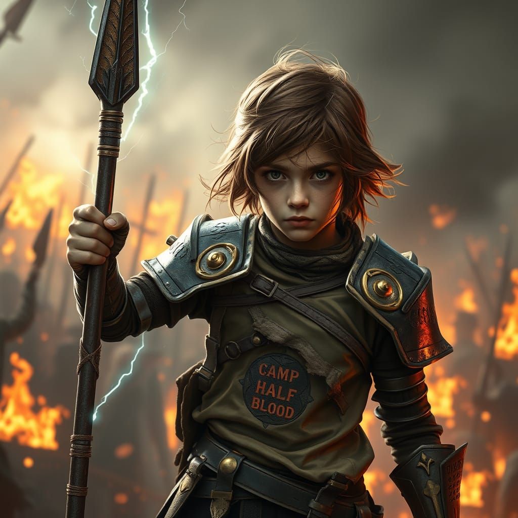 Fierce Girl Warrior in Burning Arena