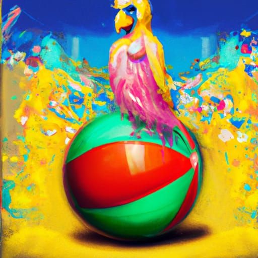 Anthro Bird on Beach Ball in Graffiti Art Style
