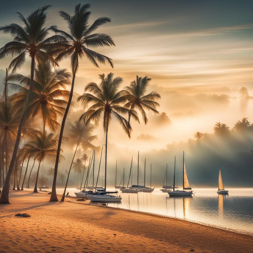 Idyllic Beach Scene at Golden Hour in HDR