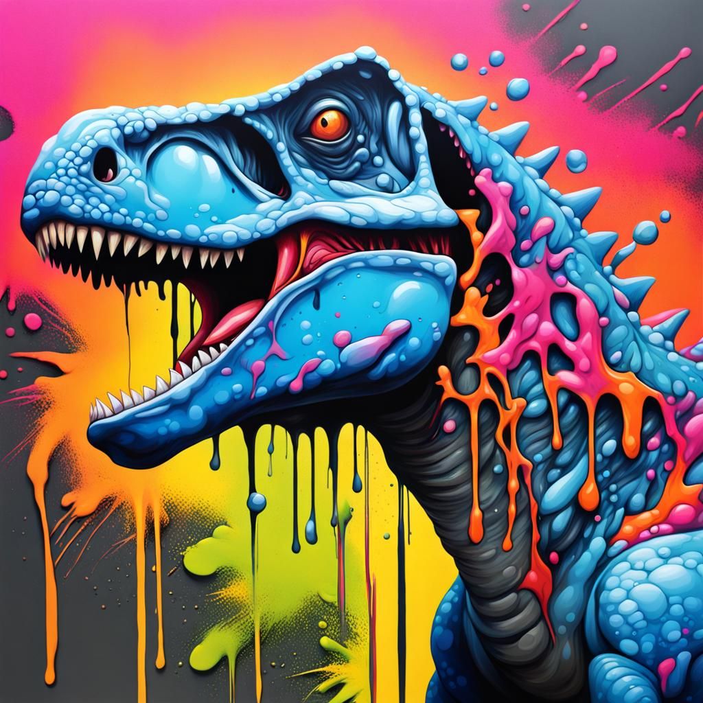 Dinosaur Graffiti Art in Splash Art Style