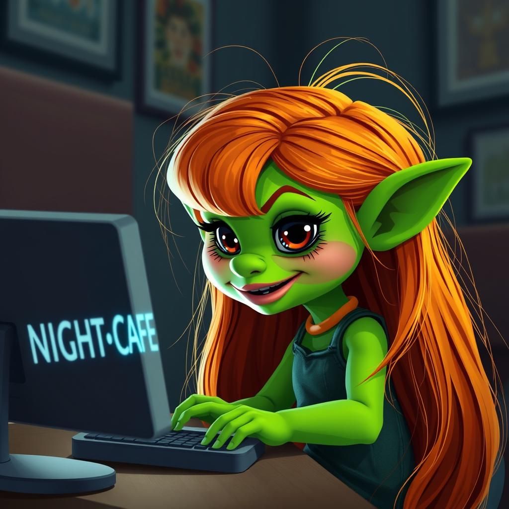 Adorable Green Troll Chatting Online