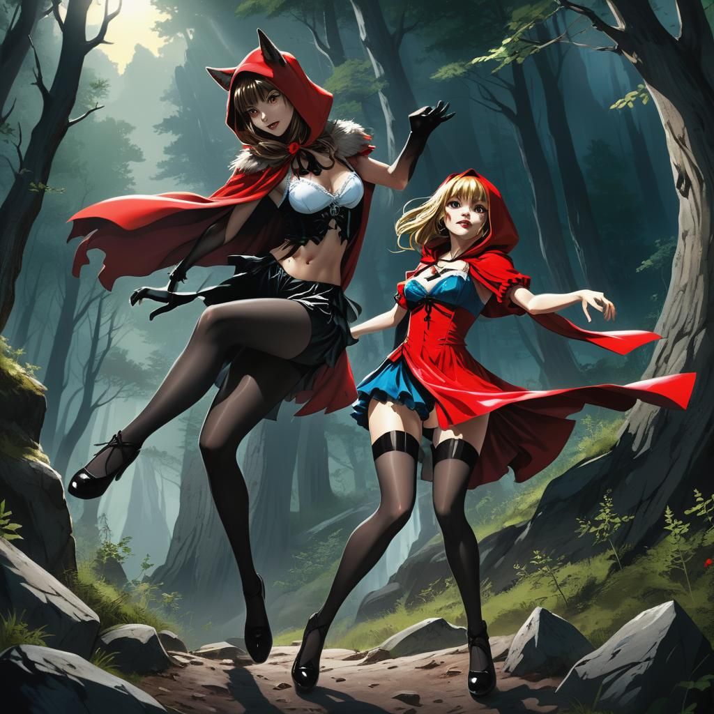 Red Riding Hood Dances with Werewolf: Anime-Style Illustrati...