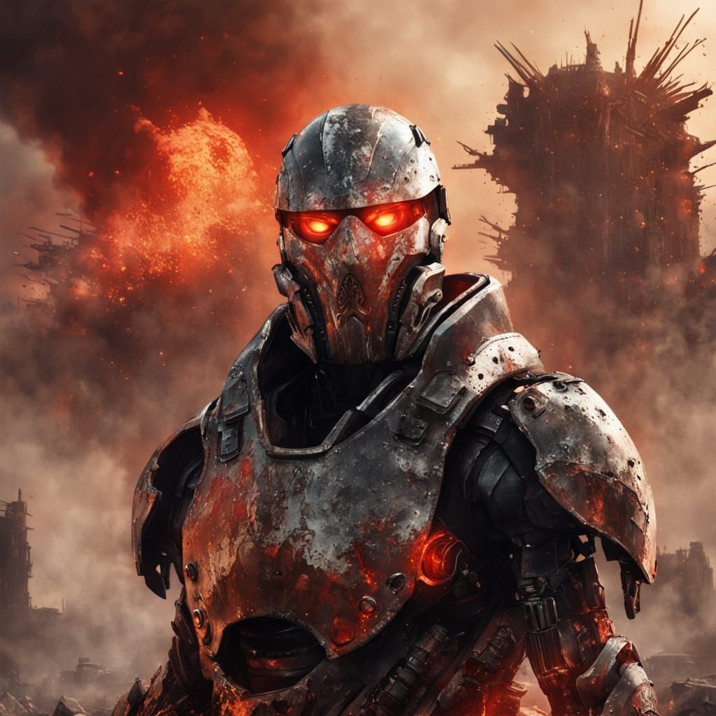 Cyborg Warrior Portrait in Hyperrealistic Style