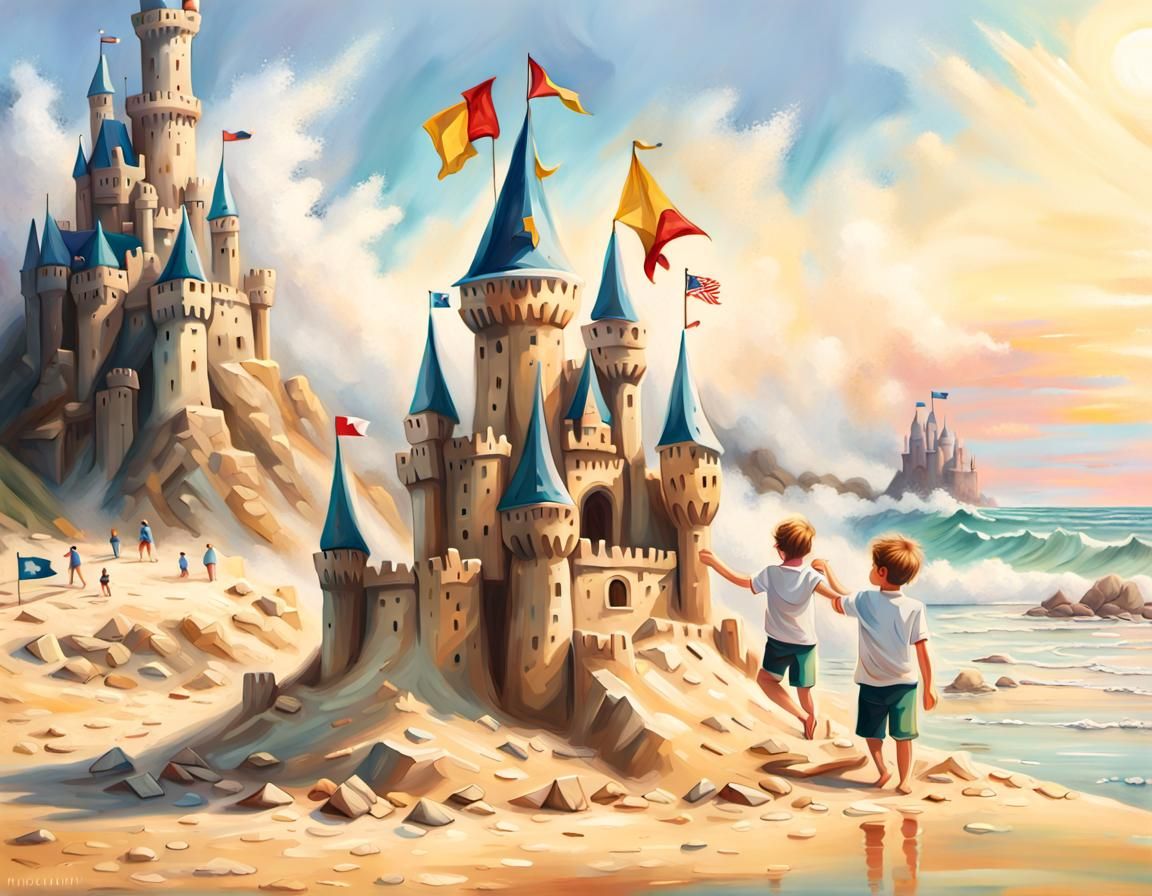 Father and Son Building Sandcastle Kingdom