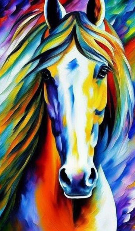 Horse Portrait in Watercolor Style, Dynamic Lighting