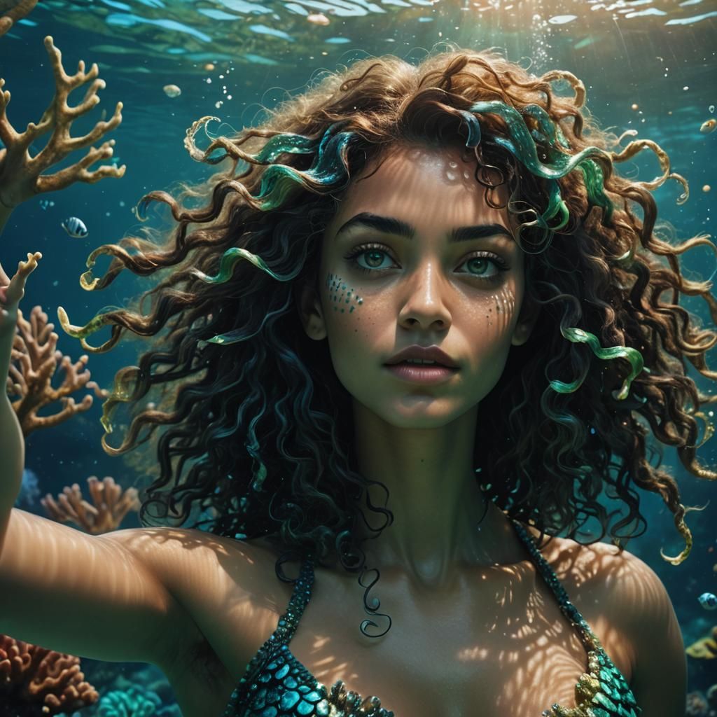 Underwater Triton Portrait with Bioluminescent Accents