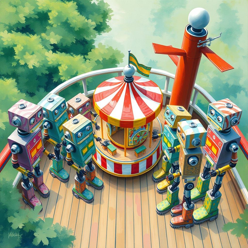 Robotic Duck Tape Family Enjoys Whimsical Carnival Adventure