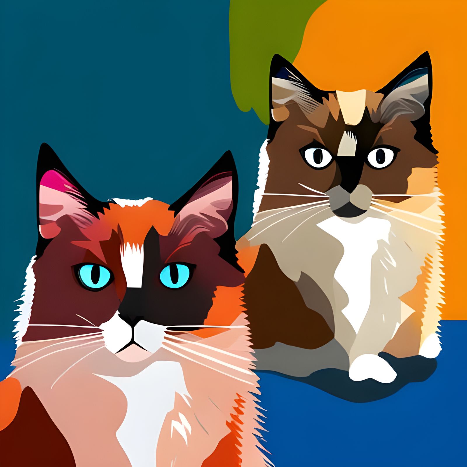 Pop Art Cats: Ragdoll and Siamese in Bauhaus Style