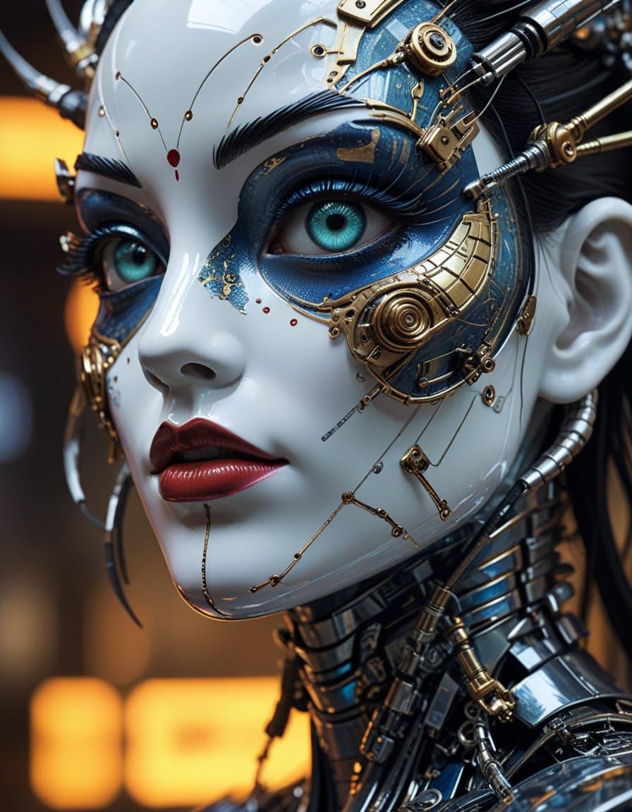 Cyberpunk Kabuki Robot in Exquisite Decadence