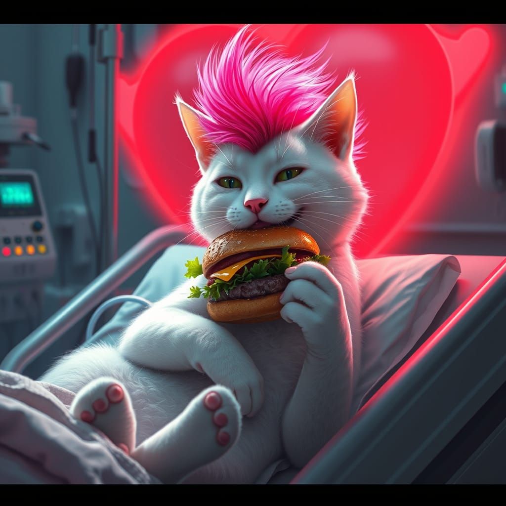 Regal Cat Indulges in Whimsical Hospital Feast