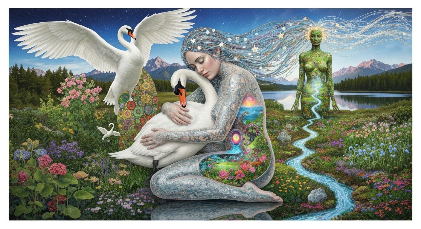 Surreal Garden Party With Bioluminescent Figure