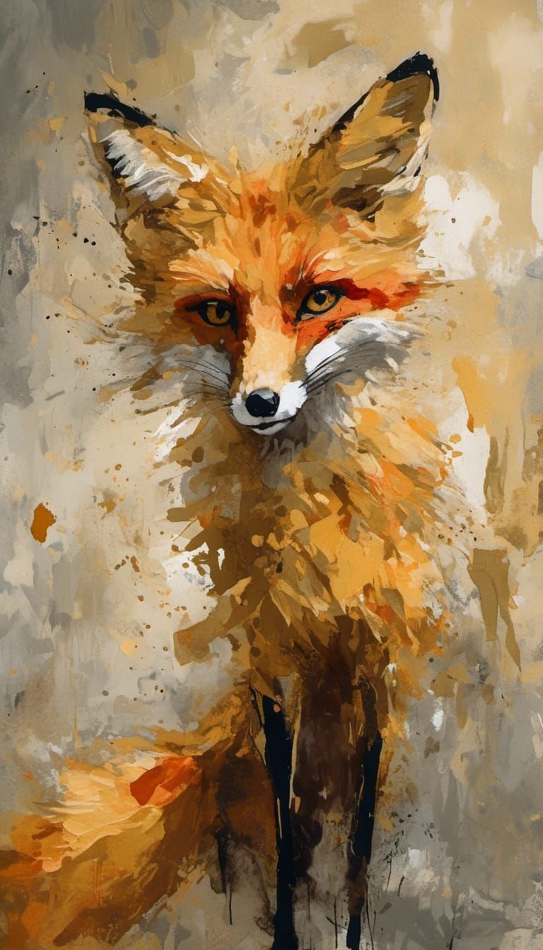 Fox Portrait in Gouache Style With Gold Dress