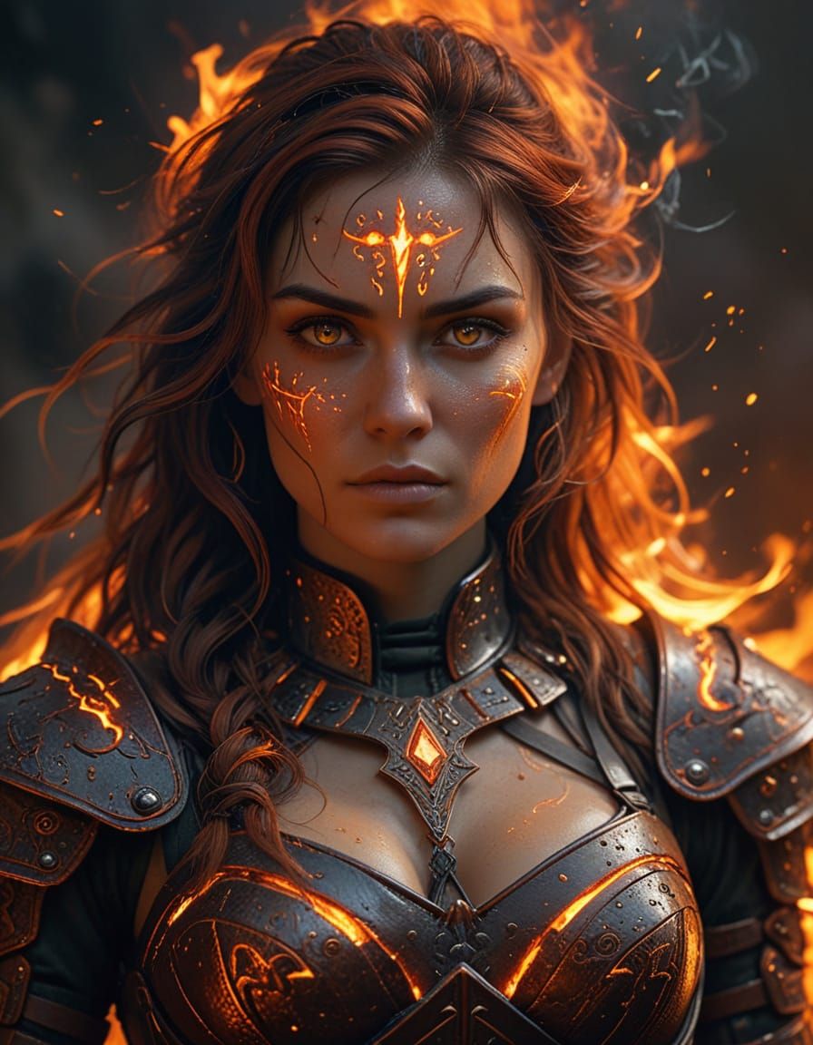 Cyberpunk Sorceress in Blazing Enchantment