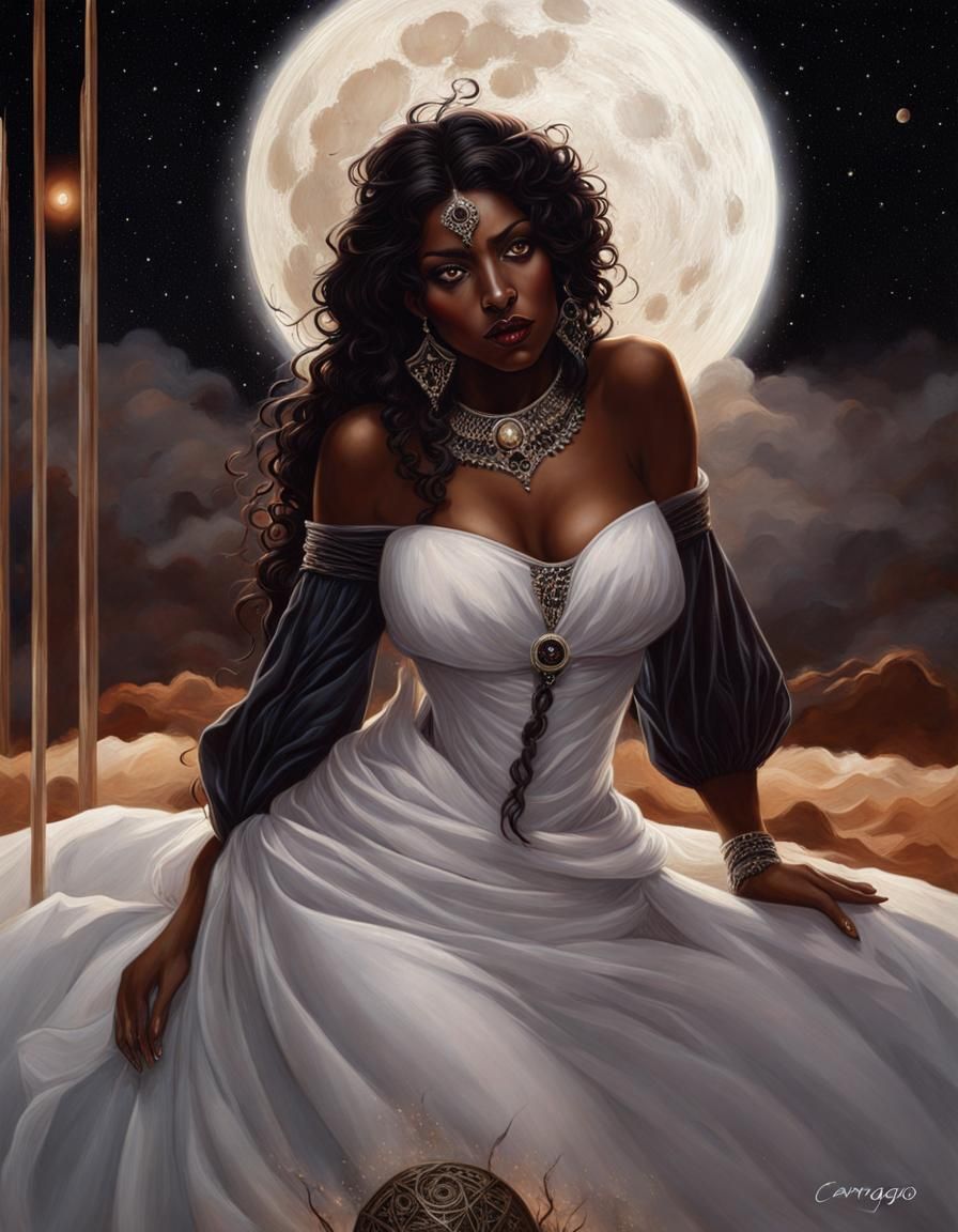 Dark Witch Necromantic Ritual in a Starry Night