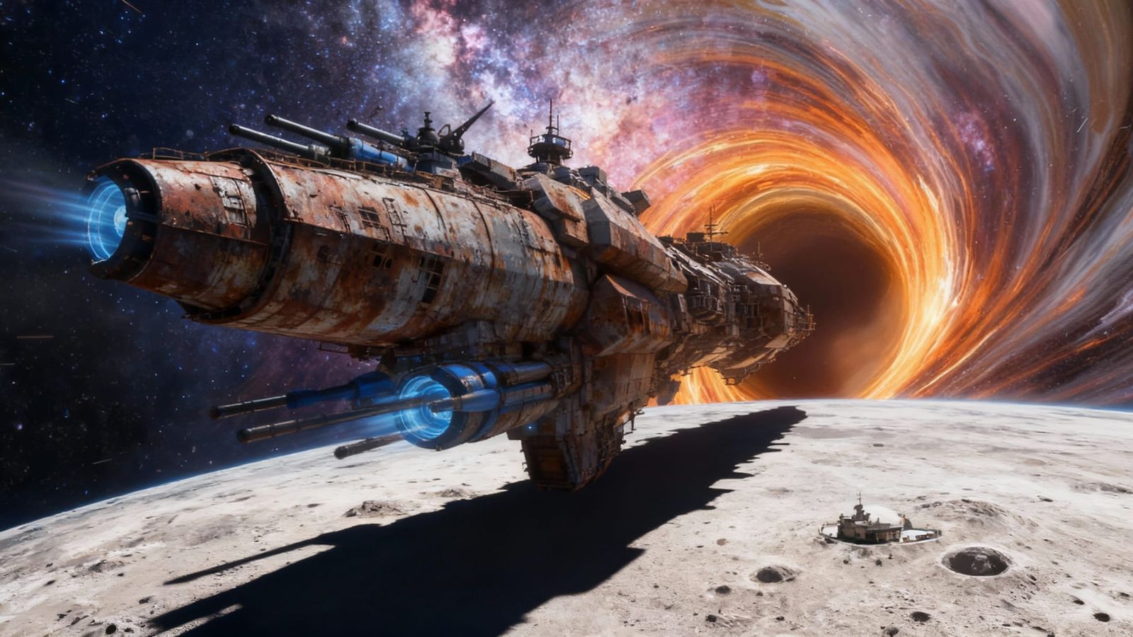 Gigantic World-Eater Spaceship Emerging From Wormhole