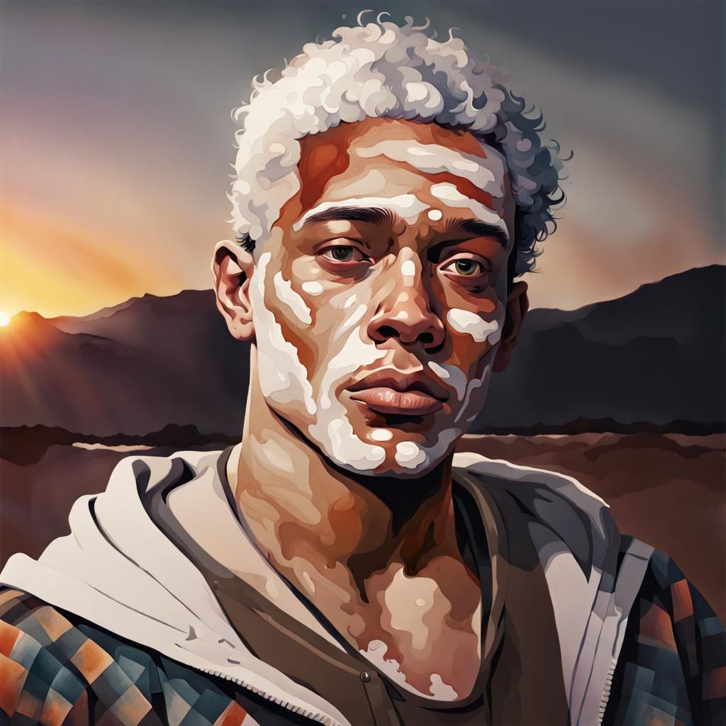 Sunrise Portrait of Man with Vitiligo in Watercolor