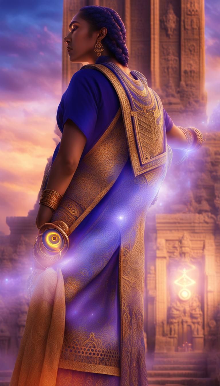 Mystical Woman with Third Eye in Ornate Temple