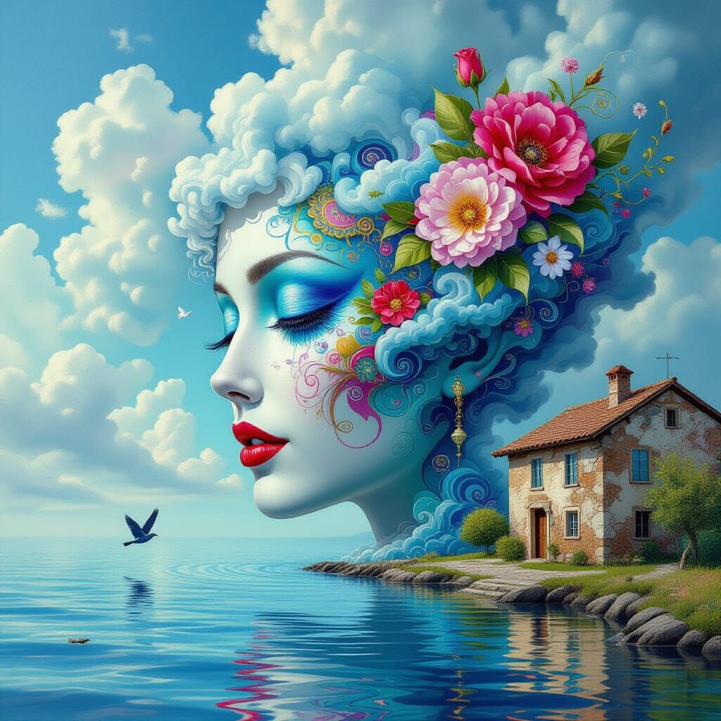 Surreal Face Melts Into Dreamlike Landscape