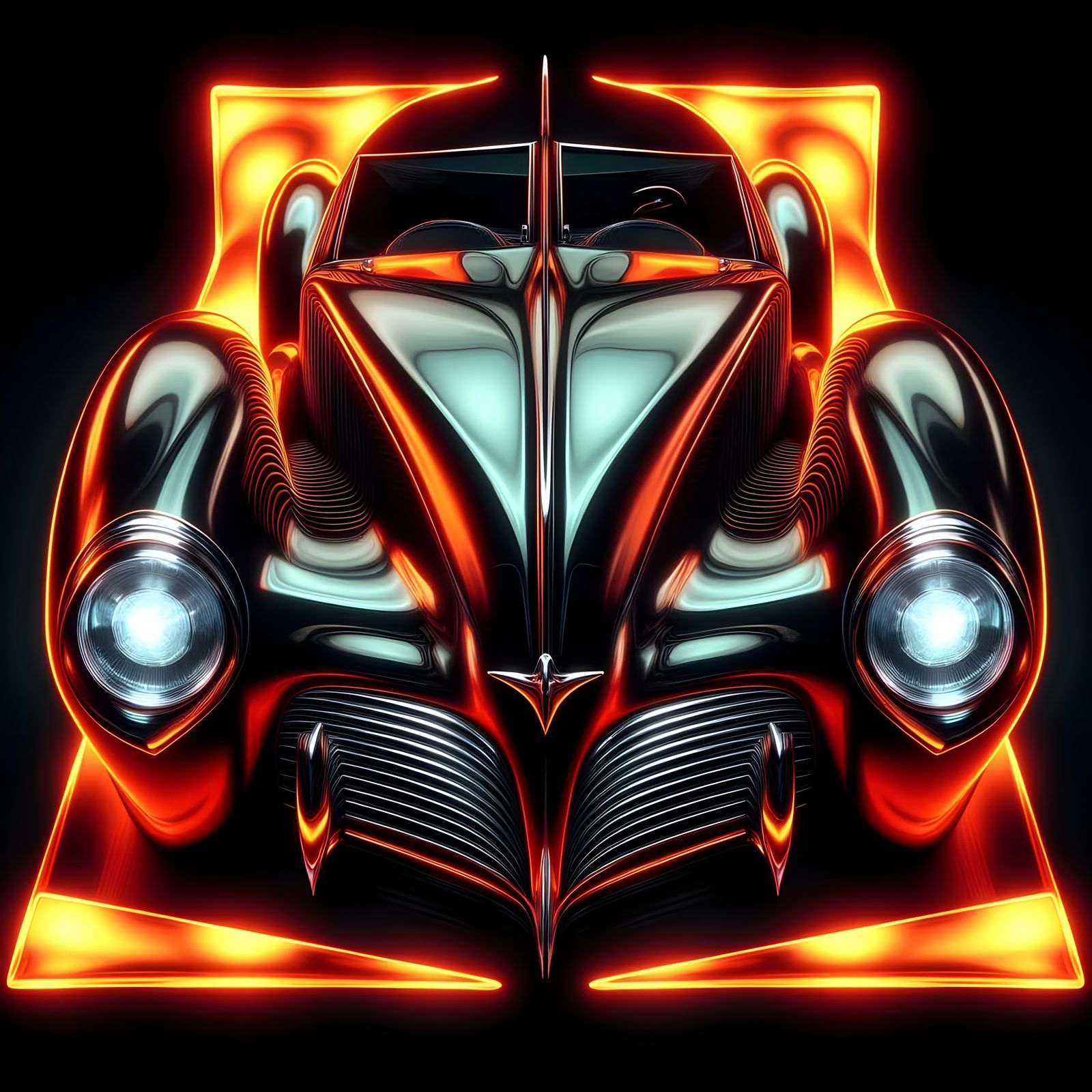 Art Deco Sportscar in Bold Metallic Colors
