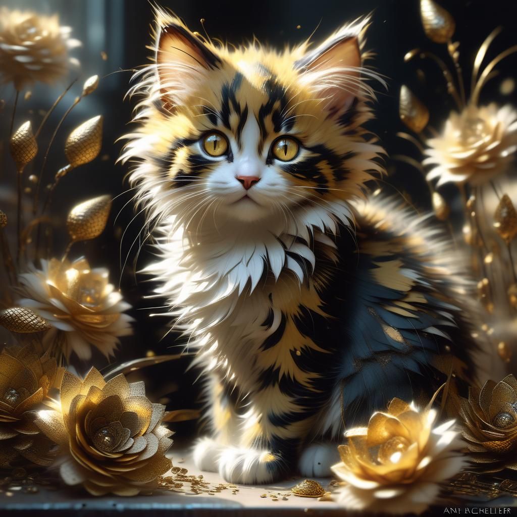 Kittenpunk Portrait: Golden Eyes and Detailed Fur