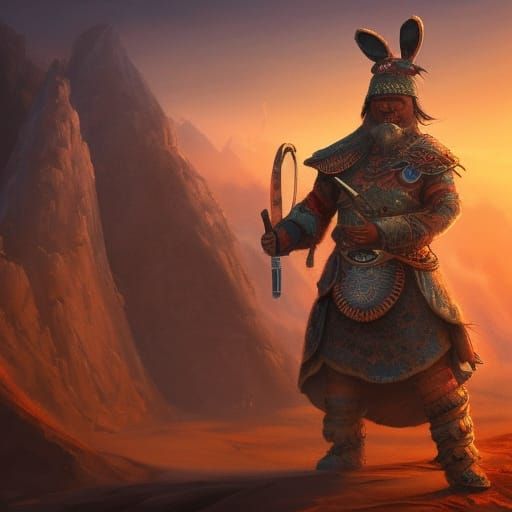 Mongolian Warrior Rides Rabbit into Battle: Matte Painting