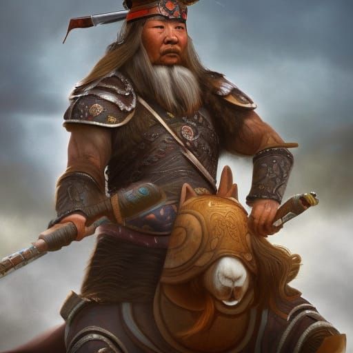 Mongolian Warrior Rides Rabbit into Battle