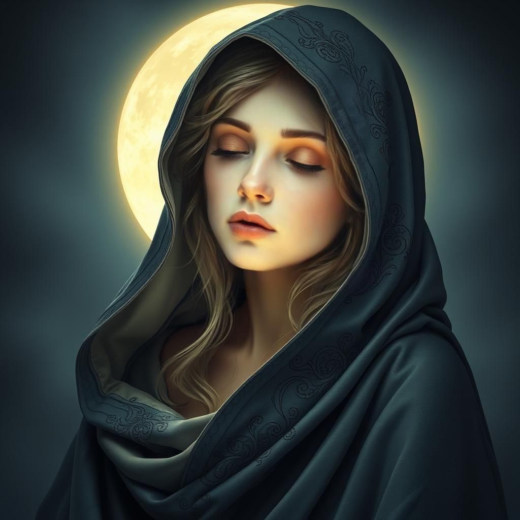 Moonlit Portrait in Art Nouveau Style