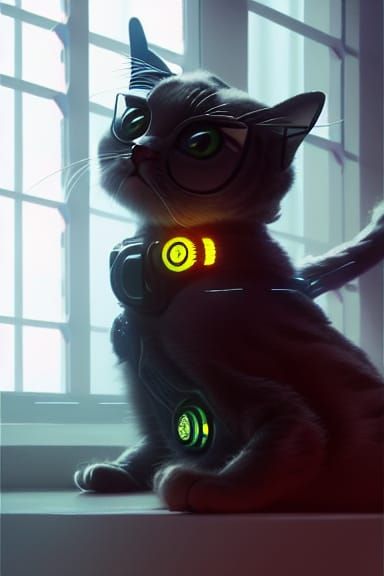 Cybernetic Cat Bot Digital Painting
