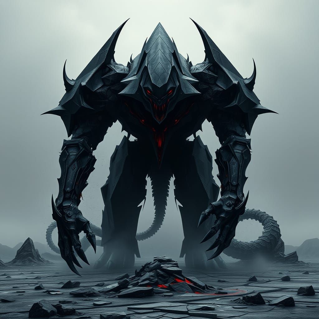 Ghastly Black Monstrosity in Abstract Geometric Landscape