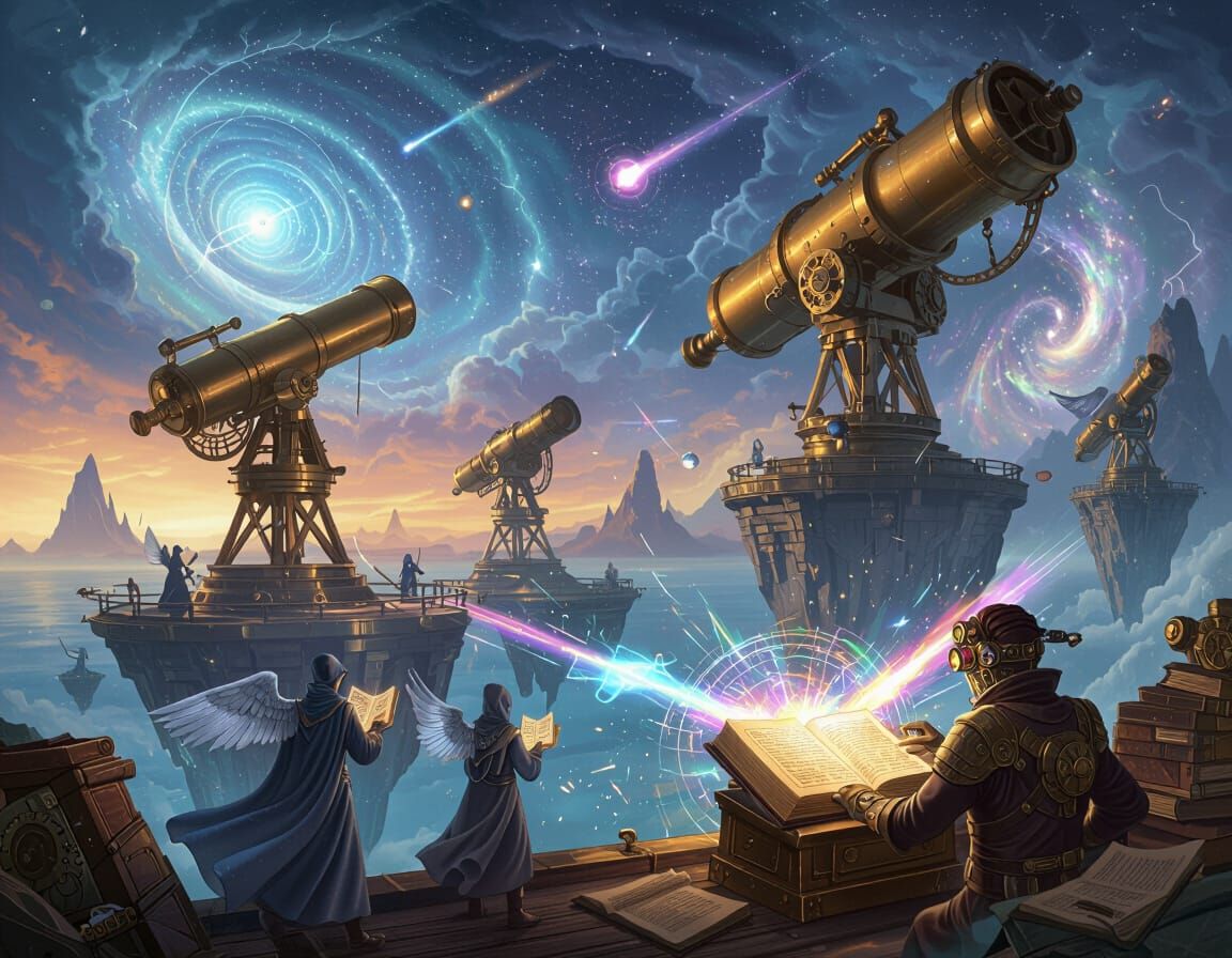 Celestial Observatory on Floating Islands: Steampunk Fantasy